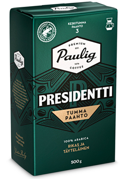 Кофе молотый Paulig Presidentti Tumma Paahto 500 гр., 100% арабика темной обжарки