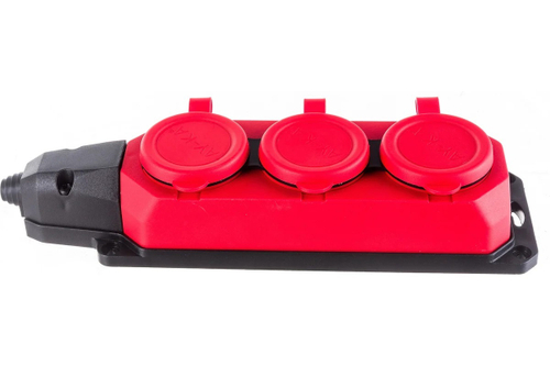 Колодка 3 с/з каучук красная 16A IP44 КОСМОС