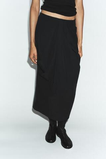 ZARA ЮБКА МИДИ СО СКЛАДКАМИ, ЧЕРНЫЙ