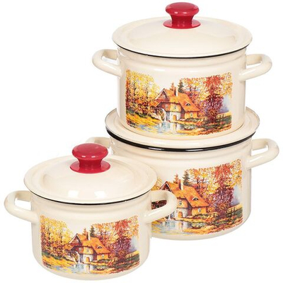 Набор эмалированной посуды 6 пр, кастрюли 2,3,4 л, Керчь, Старая мельница-1