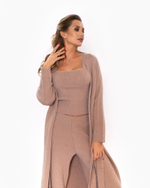 Женский трикотажный костюм-тройка пыльно-розовый с кардиганом