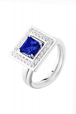 Кольцо сборное из серебра со вставками из выращенной синей шпинели и бесцветных фианитов