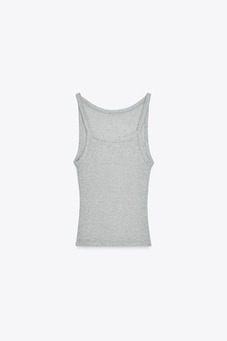 ZARA ТОП ХАЛТЕР В РУБЧИК, СЕРЫЙ МЕЛАНЖ