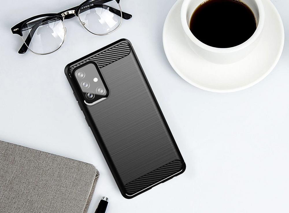 Мягкий чехол на Samsung Galaxy A72, серия Carbon (стиль под карбон) от Caseport