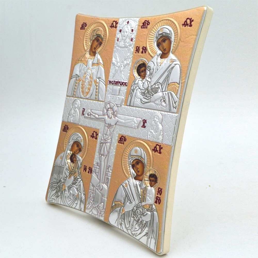 Материнство. Четырехчастная икона Божьей Матери в серебряном окладе.