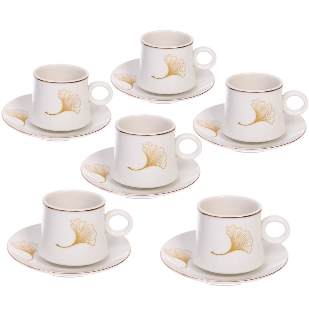 Кофейный набор 12 предметов «Золотая коллекция» (6 кружек 90мл+6 блюдец), листок, узкая кружка