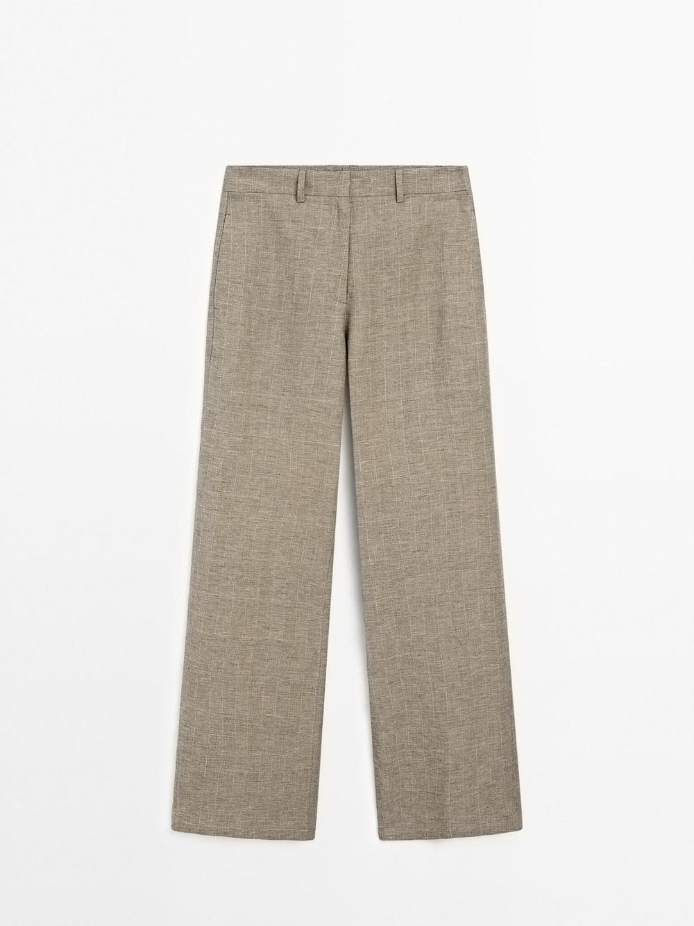 Massimo Dutti Брюки прямого кроя из смесового хлопка в клетку, норка