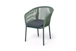 "Марсель" стул плетеный из роупа, каркас алюминий RAL6036 муар, роуп зеленый (4204) круглый tex, ткань темно-серая 027