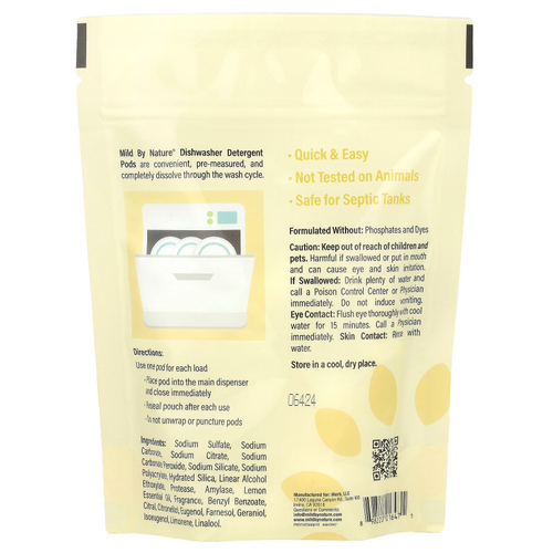 Mild By Nature, средство для мытья посуды в посудомоечной машине в капсулах, с ароматом лимона, 10 капсул, 180 г (6,3 унции)