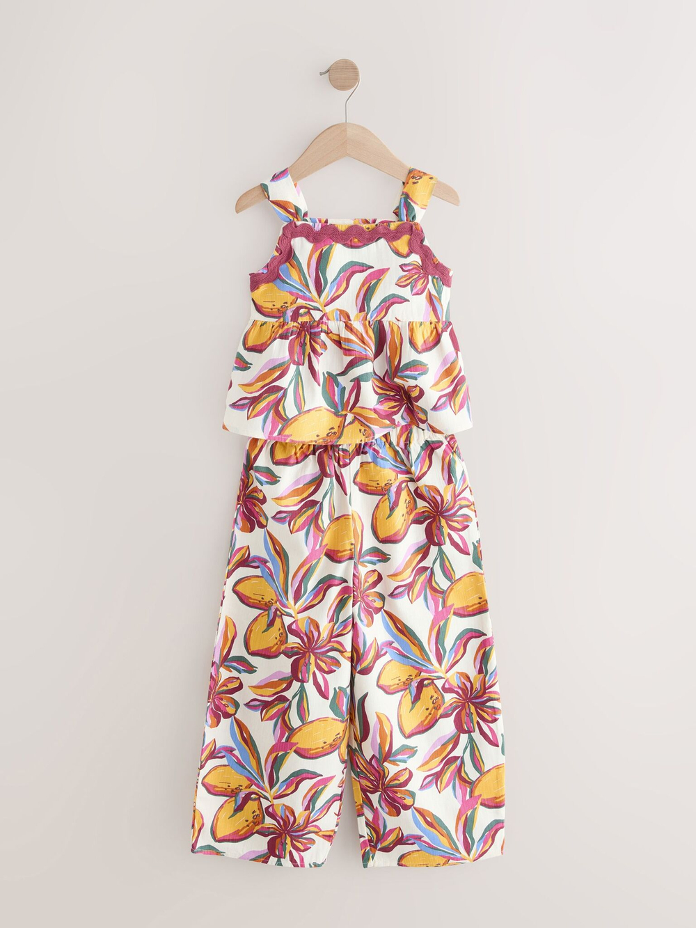 Топ и брюки широкие в комплекте для девочки Next AB1-559, Белый, Желтый, Розовый