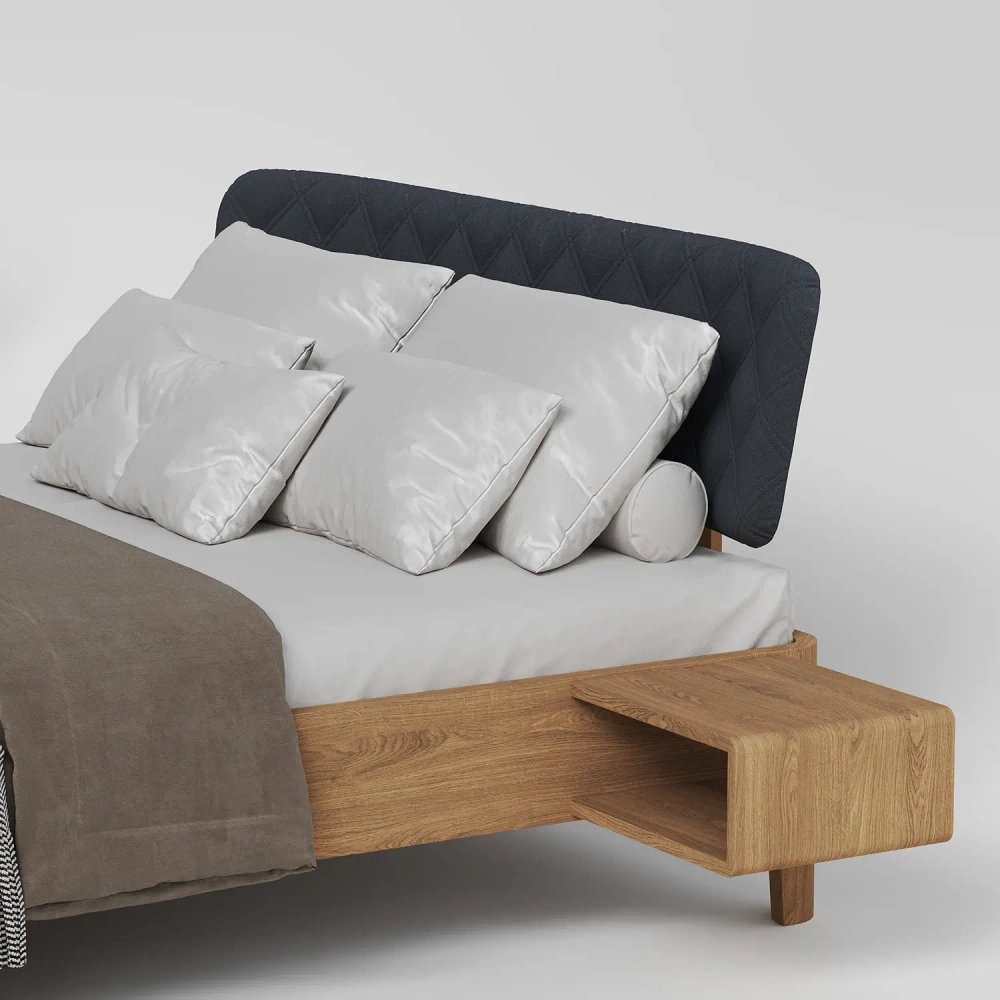 Кровать из дуба срощенного с тумбами и подсветкой Батерфлай