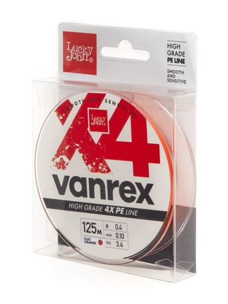 Плетеный шнур LUCKY JOHN Vanrex X4 BRAID Fluo Orange 125 м - 0,10 мм