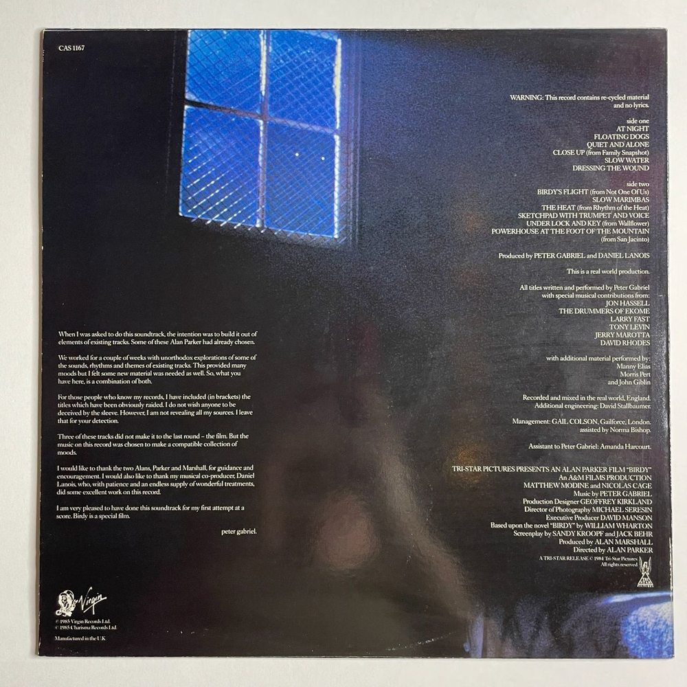 Винтажная виниловая пластинка LP Peter Gabriel Birdy (UK 1985) Floating Dogs