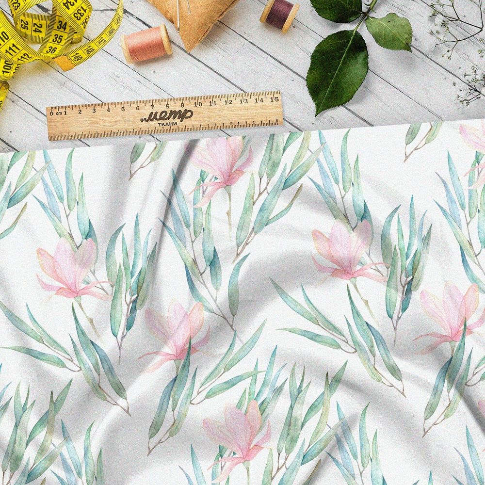 Ткань сатин драматический цветочный штрих