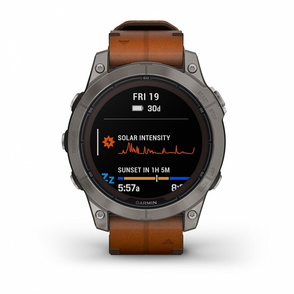 Смарт часы Garmin Fenix 7 Pro Sapphire Solar титановый серый с коричневым кожаным ремешком