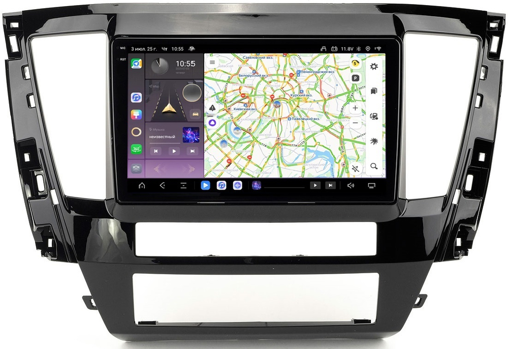 Магнитола для Mitsubishi Pajero Sport 3 2020-2024, Montero Sport (прямоугольный климат, рамка 9) - Carmedia EW-9638-2 QLed+2K, Android 13, TS20, CarPlay, 4G SIM-слот