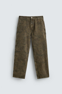 ZARA БРЮКИ КАРГО ИЗ ТКАНИ С АБСТРАКТНЫМ ПРИНТОМ, СЕРО-КОРИЧНЕВЫЙ