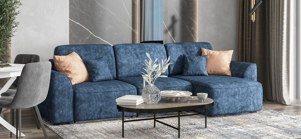 Угловой диван Кинг Велюр Роял синий