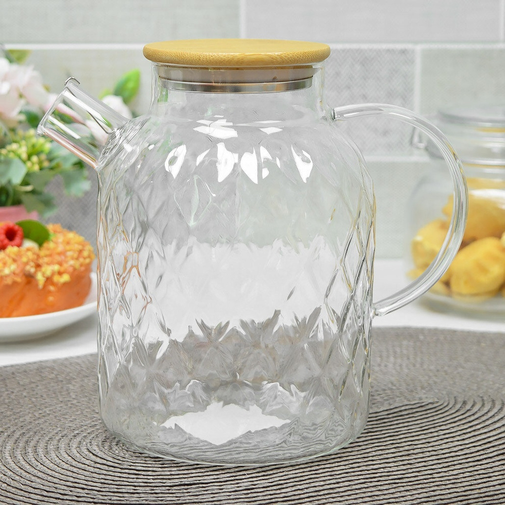 Чайник заварочный 1,5л стеклянный с бамбуковой крышкой, BZ-CH105