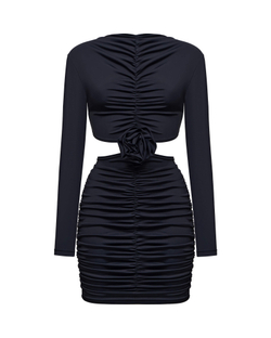 Платье со сборкой и декором "Роза", черный