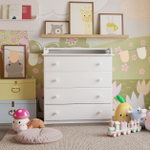 Пеленальный комод деревянный Алиса с откидным столиком, 80х44х88 см, детский широкий комод с 4 ящиками для хранения вещей из массива сосны, белый