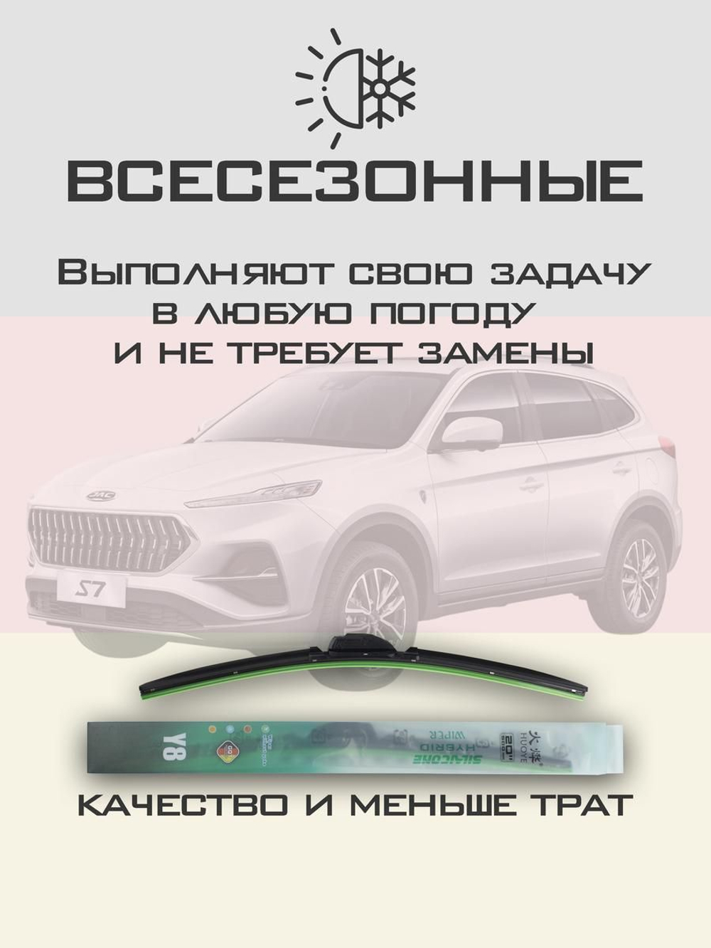 Щетки стеклоочистителя HUOYE Y8 600/450 мм на JAC S7 | Push button