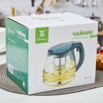 Чайник заварочный 1,6л стеклянный с металлическим ситом, BZ-129