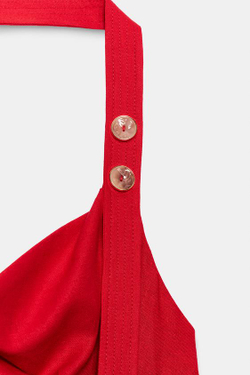 ZARA ПЛАТЬЕ МИДИ ИЗ ЛЬНА С ГОРЛОВИНОЙ ХАЛТЕР, КРАСНЫЙ