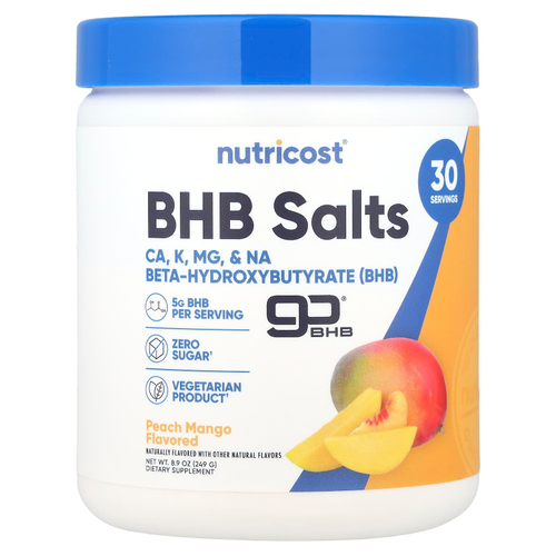 Nutricost, BHB Salts, goBHB®, персик и манго, 249 г (8,9 унции)