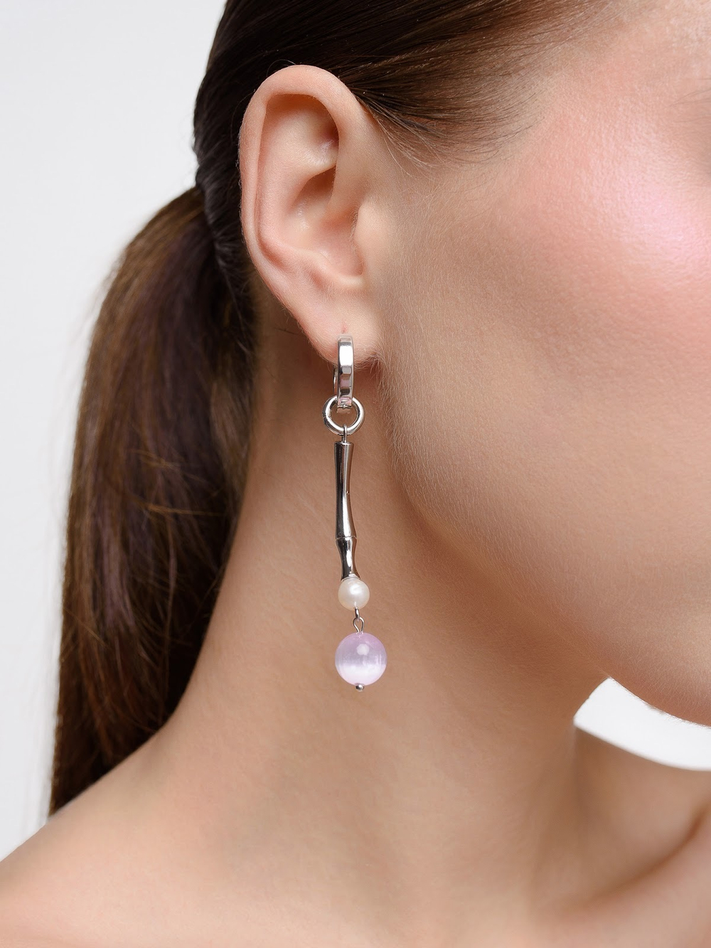 Серьги "Bubble violet-green" с селенитом Silver