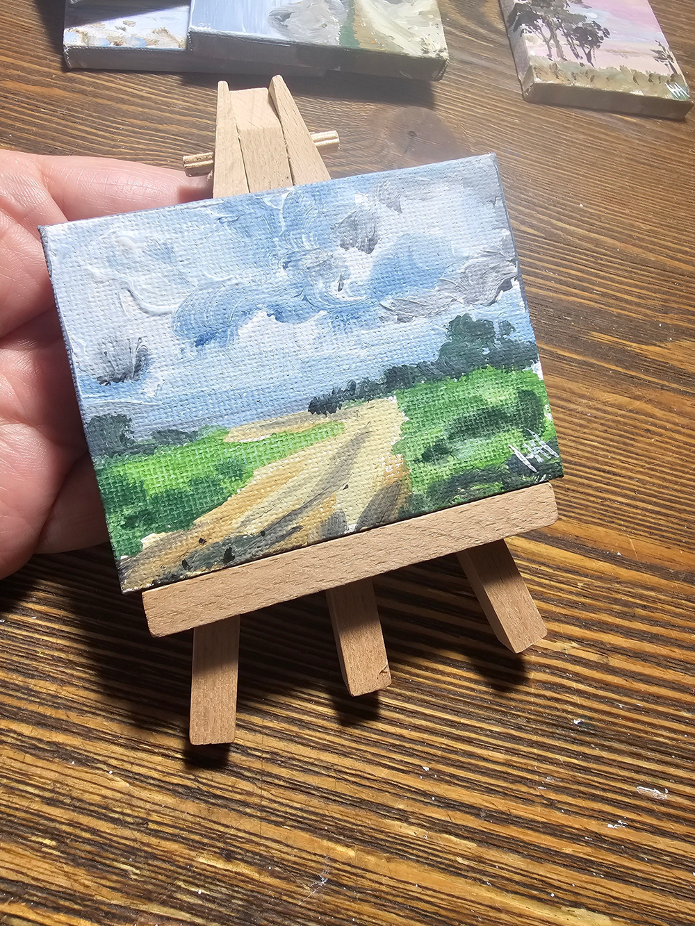 Миниатюра акрилом на холсте 6х8см "Летний день" с мольбертом, авторская ручная работа