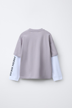 ZARA ЛОНГСЛИВ С ДВОЙНЫМИ РУКАВАМИ И НАДПИСЬЮ, СИРЕНЕВЫЙ