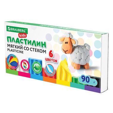 Пластилин 06 цв. 90 гр. (BRAUBERG) восковой мягкий 
