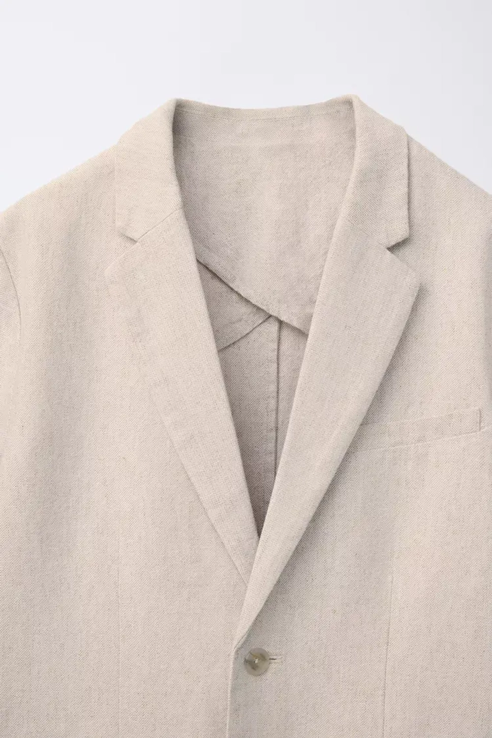 ZARA КОСТЮМНЫЙ ПИДЖАК ИЗ ХЛОПКА И ЛЬНА, СВЕТЛО-БЕЖЕВЫЙ