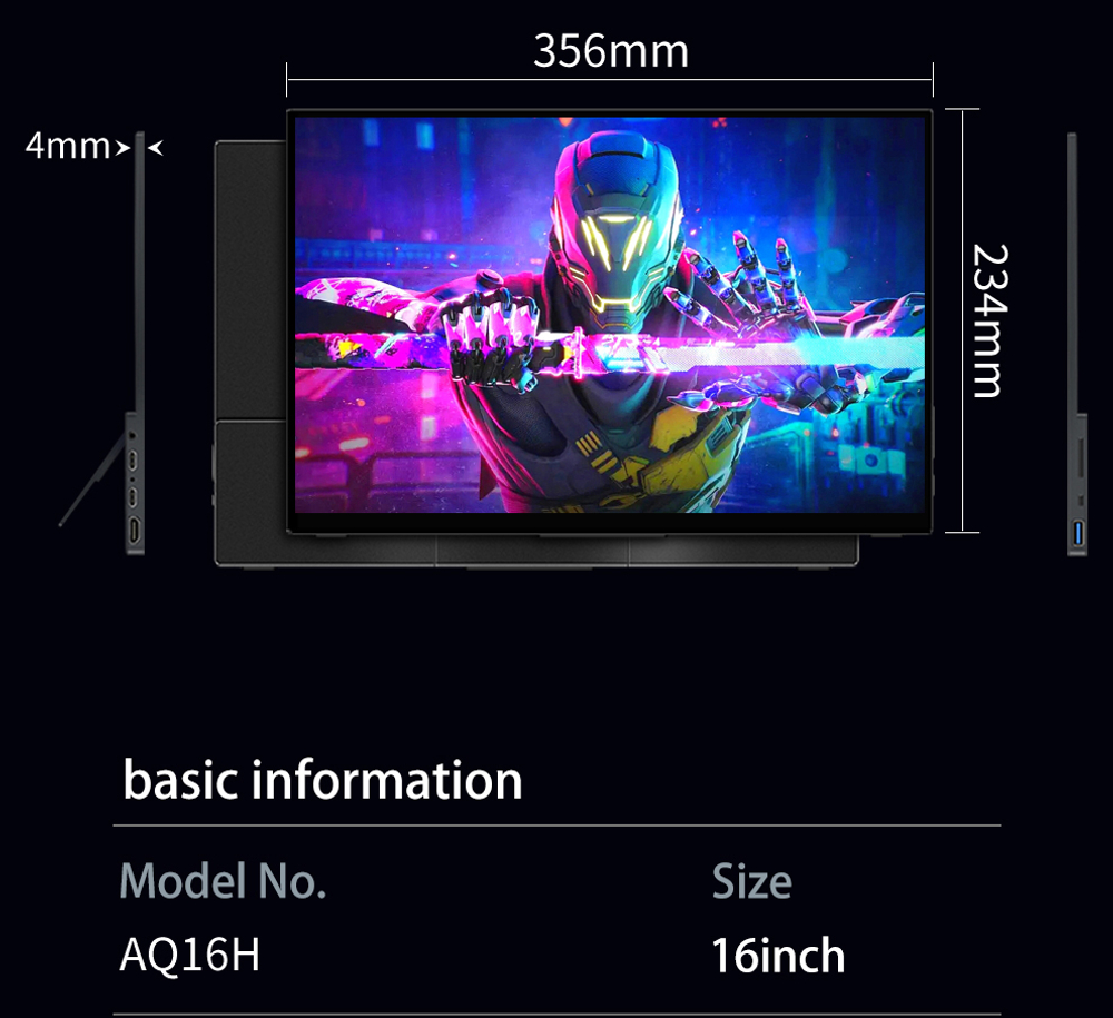 16" Портативный монитор VCHANCE 2.5K IPS 2560x1600, 144 Гц