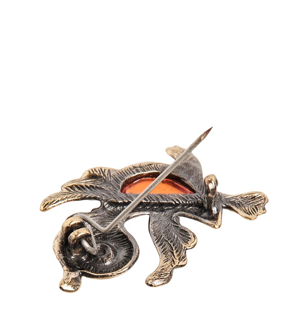 AM-2533 Брошь «Птенчик» (латунь, янтарь)