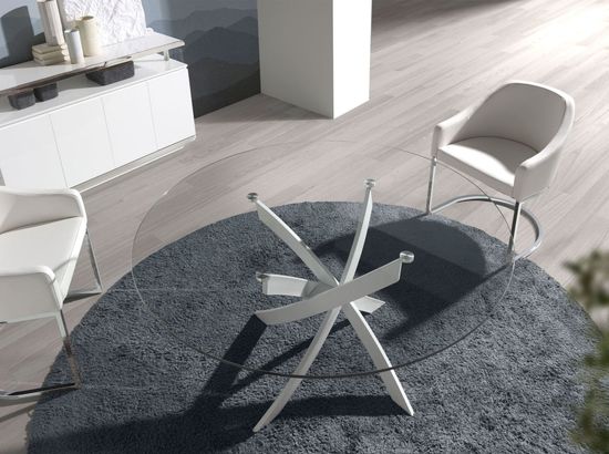 Круглый обеденный стол из закаленного стекла и белой стали 1138-Ø120