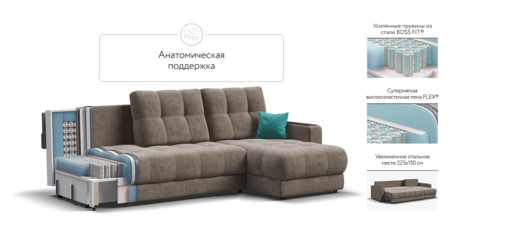 Угловой диван BOSS 3.0 Classic XL Велюр Royal тауп