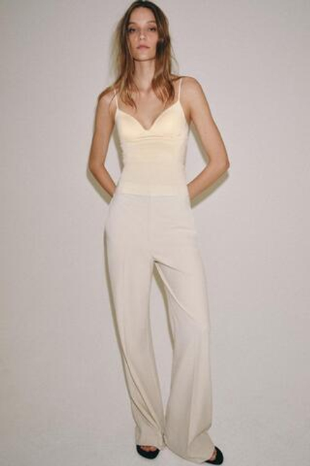 ZARA ТОП ИЗ СМЕСОВОГО ПОЛИАМИДА, ЦВЕТ СЛИВОЧНОГО МАСЛА