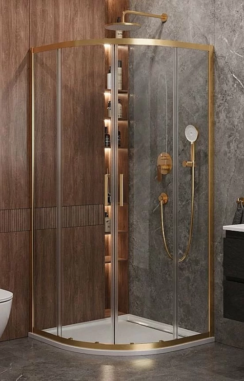Душевой уголок Cezares Molveno 90x90 Molveno-R-2-90-C-BORO-IV стекло прозрачное/профиль матовое брашированное золото
