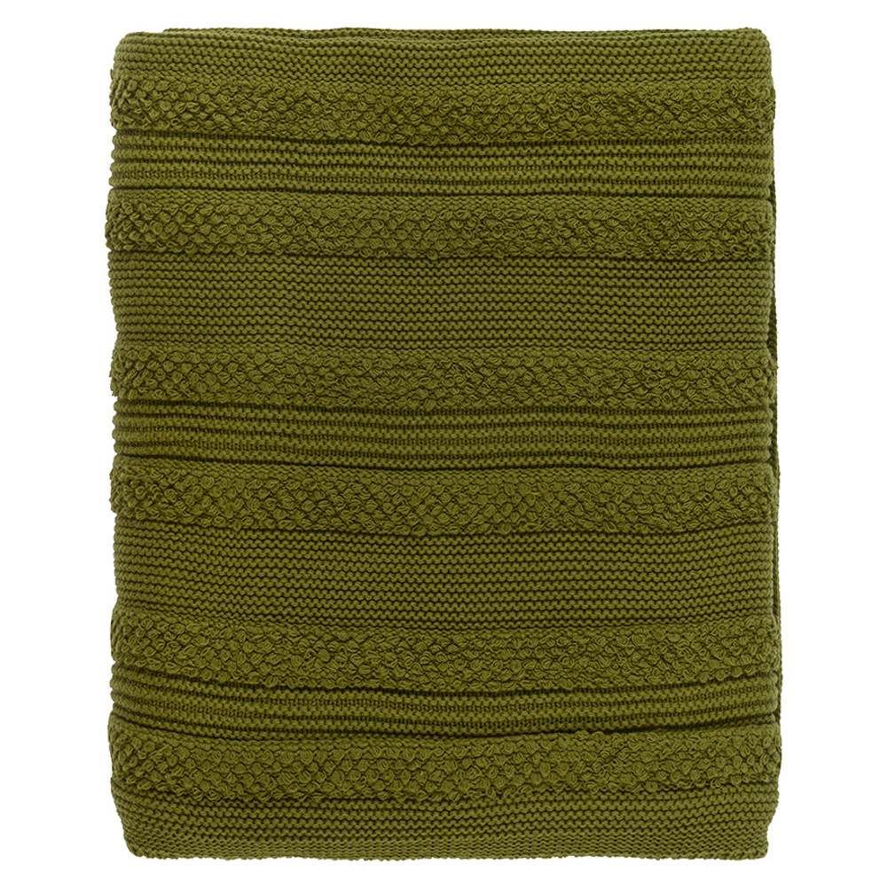 Плед из хлопка с буклированной вязкой оливкового цвета из коллекции essential, 130х170 см
