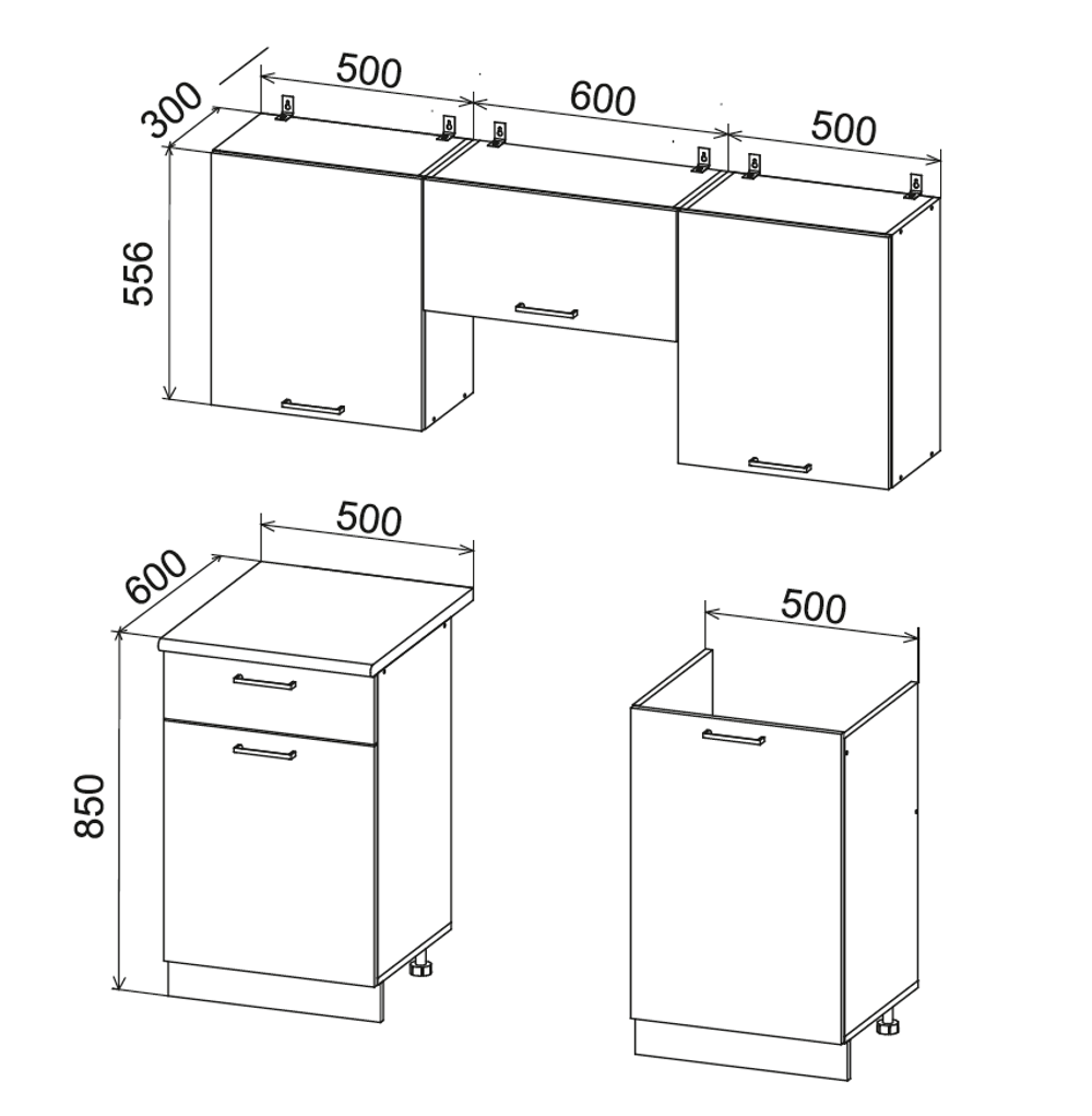 Кухня «Дуся» комплект 1.6 Белый бриллиант