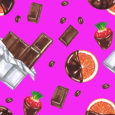 Клубника в шоколаде, апельсины, кофе