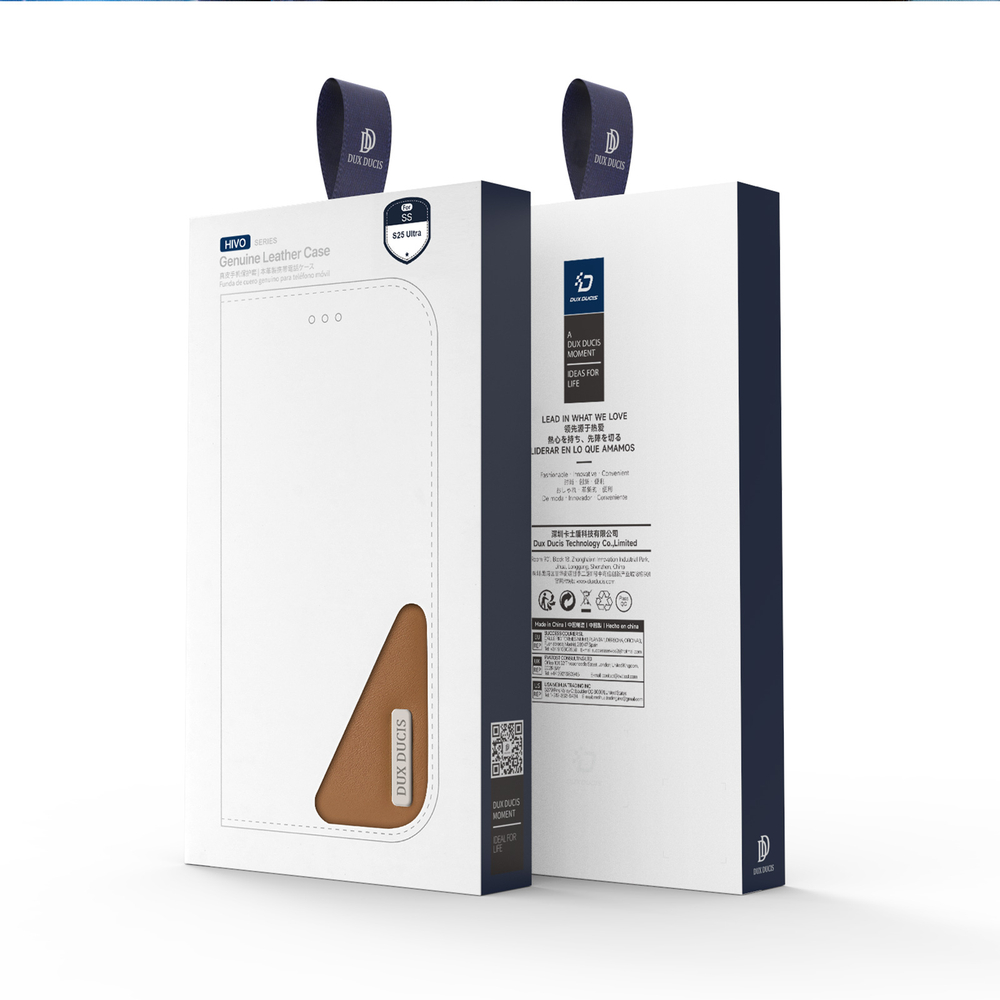 Чехол книжка из натуральной кожи коричневого цвета с защитой RFID от Dux Ducis для Samsung Galaxy S25 Ultra, серия Hivo Series Case