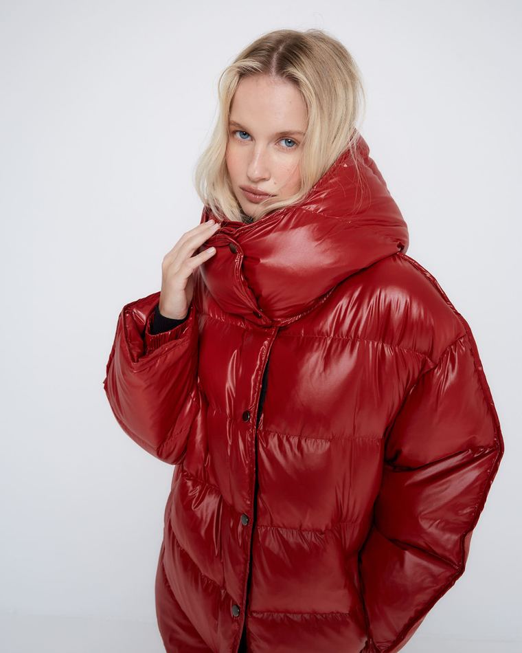 Пуховик со съемным капюшоном из нейлона Монклер томат