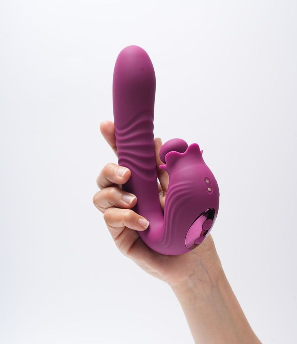 Фиолетовый вибратор Selove Campanula с вращающимся стимулятором клитора - 18,2 см. (Цвет: фиолетовый)