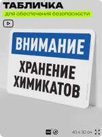 Табличка для обеспечения безопасности "Внимание, хранение химикатов", для офиса, по охране труда для предприятия, организаций, 40х30 см, Silver Plane x Айдентика Технолоджи