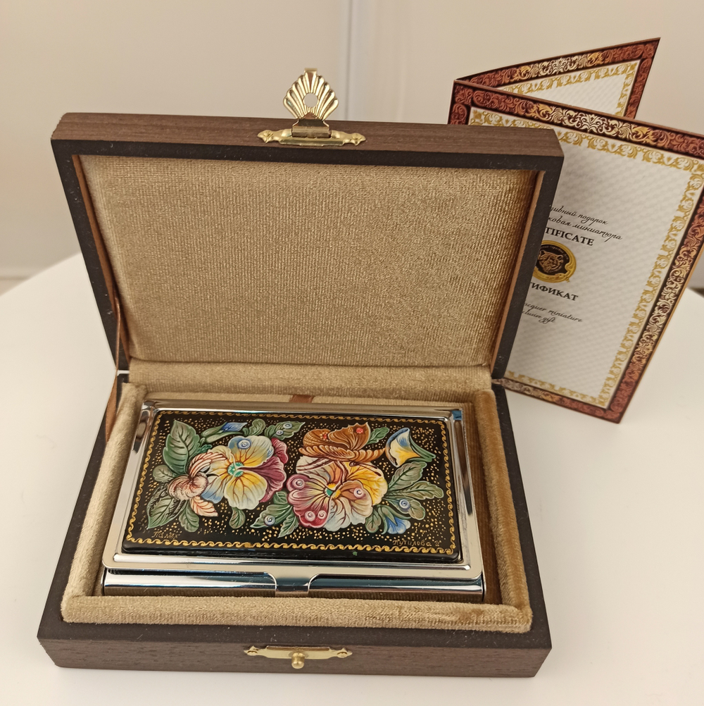 Визитница "Анютины глазки" (роспись Палех) худ. Путилова