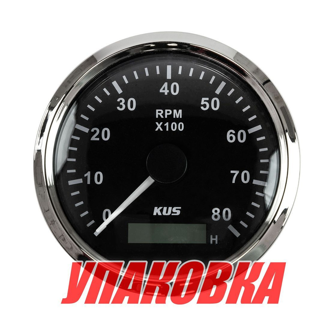 Тахометр 0-8000 об/мин со счетчиком моточасов делитель 0.5-250, черный циферблат, нержавеющий ободок (упаковка из 30 шт.)