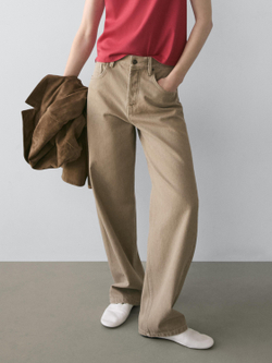 Massimo Dutti Джинсы-баллоны со средней посадкой, песочный